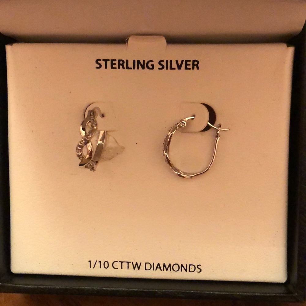 Sterling silver with 1/10 cttw diamond hoops
